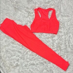 Racerback Sports Bra and Legging Set - Bright Coral Pink